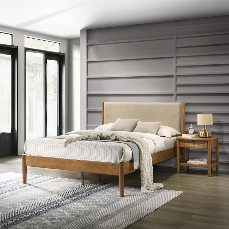 Roundhill Furniture Vichy 2-Piece Bedroom Set, Platform Bed with Nightstand, Queen - Textured Polyester