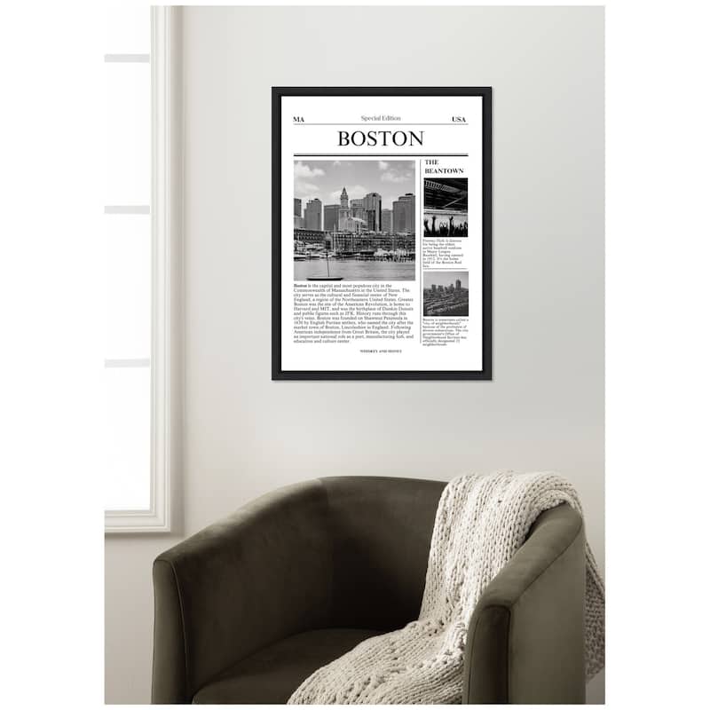 Kate and Laurel Boston Article by Megan Ryan Framed Canvas Wall Art Print