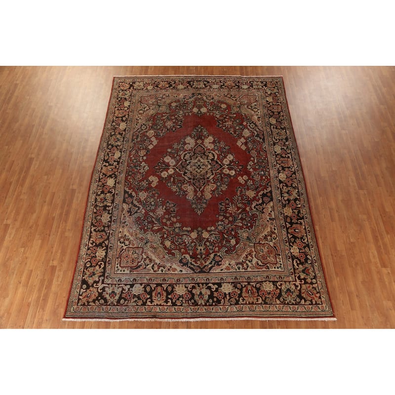 Mahal Persian Antique Area Rug Hand-Knotted Floral Wool Carpet - 8'11"x 12'3"