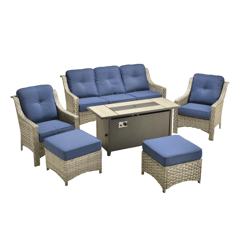 XIZZI 7-Piece Patio Seating Set with Cushions and Fire Pit Table