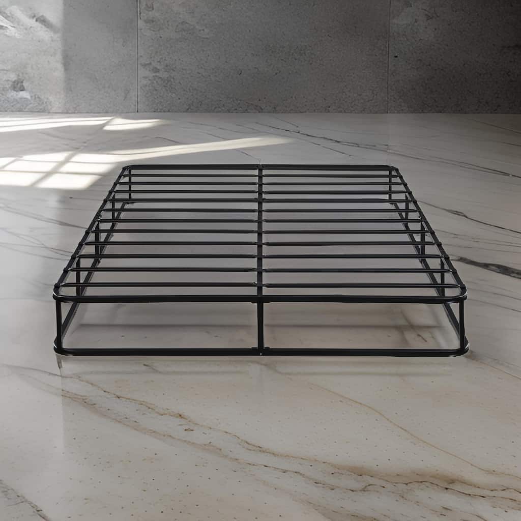 Zena 9 Inch California King Mattress Foundation, Black Steel, 12 Slats