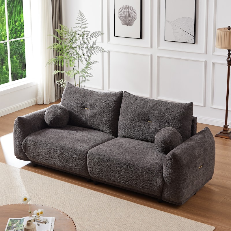 90.5-In Living Room Couch with Pillows,Sectional Sofa with Thick Armrest and Seat,2 Colors