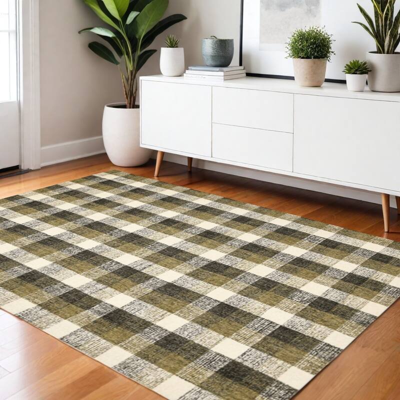 HomeRoots Plaid Transitional Rectangle Area Rug - 66.00 in. x 42.00 in.  x 0.45 in.