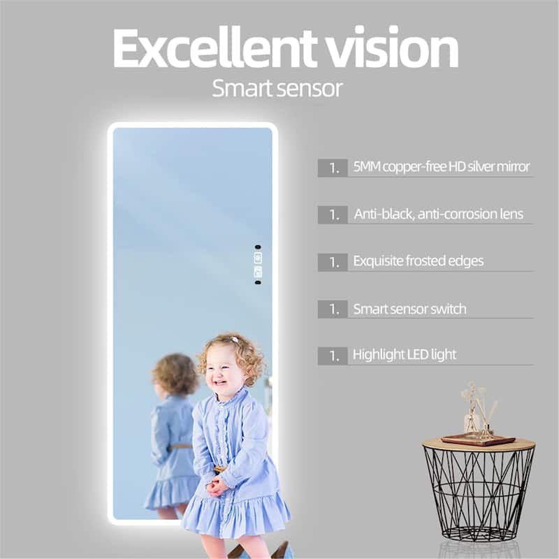 22 Inches Rectangular Frameless Wall Mounted LED Full Length Mirror - 22" X 65"