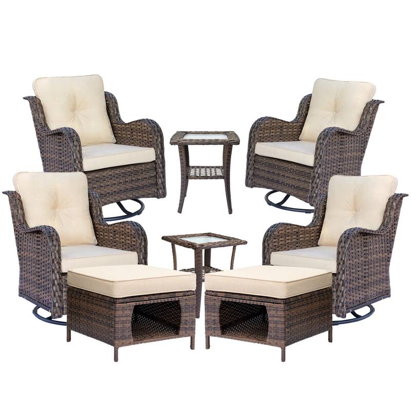 8 Pieces Patio Furniture Sets with Swivel Chairs and Storage Ottoman