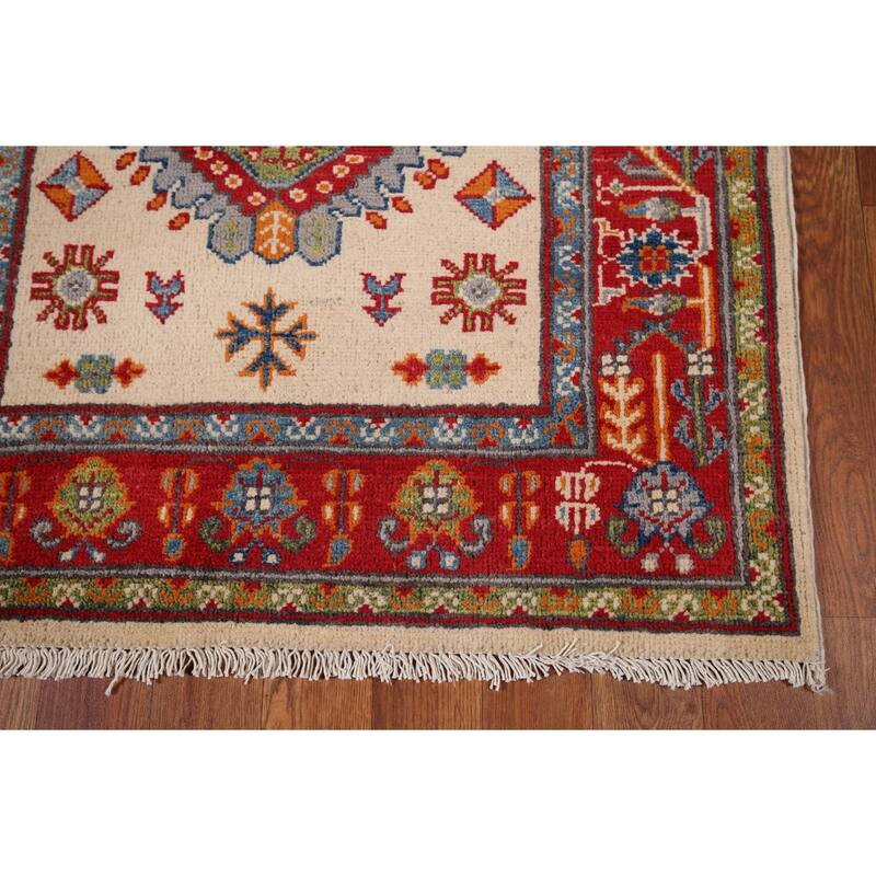 Geometric Beige Kazak Oriental Runner Rug Handmade Wool Carpet - 2'9" x 12'10"
