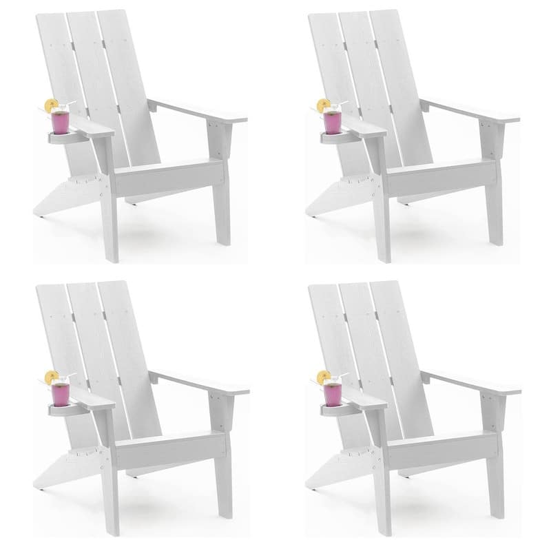 WINSOON All-Weather HIPS Outdoor Adirondack Chairs with Cup Holder (Set of 4) - White