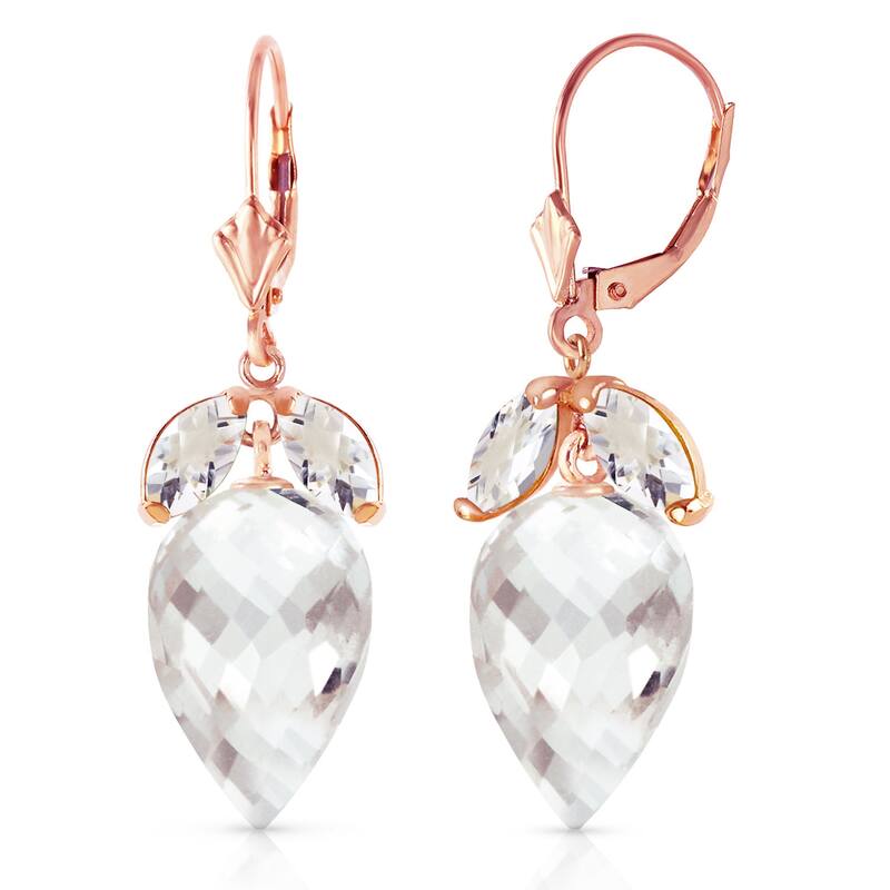 25.5 Carat 14K Solid Gold Earrings Pointy Briolette White Topaz - Rose