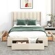 preview thumbnail 2 of 6, Full Size Upholstered Platform Bed with One Large Drawer in the Footboard and Drawer on Each Side