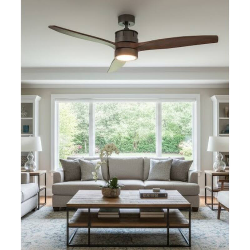 52" Torque 3-Blade Ceiling Fan Oil Rubbed Bronze Finish and Walnut Blade Finish with Pull Chain