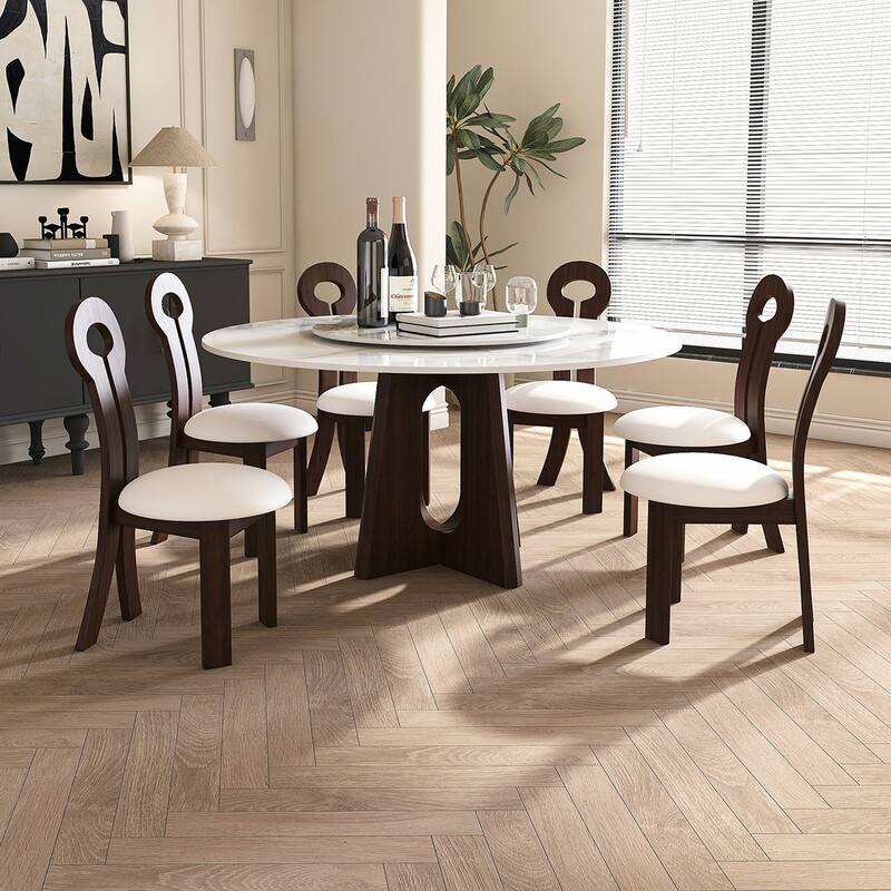 2PCS Wood Dining Chairs With PU Seat