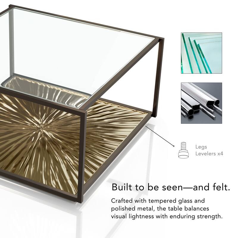 247 Shop At Home Aureum Modern 1-Shelf Coffee Table with Sunburst Base and Tempered Glass Top