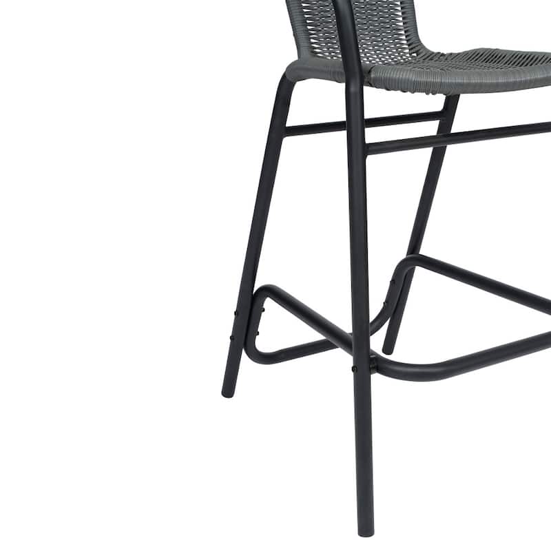 Commercial Indoor-Outdoor Rattan Restaurant Barstool with Aluminum Frame-Set of 2