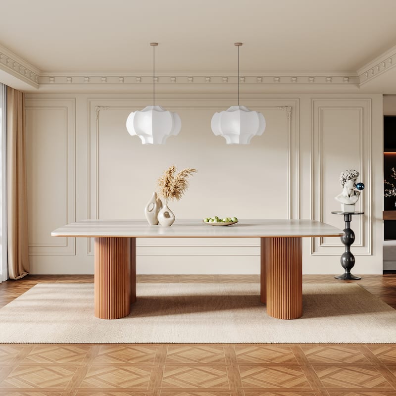 78.7" Rectangle Dining Table, Luxury Sintered Stone Kitchen Table with Solid Wood Legs