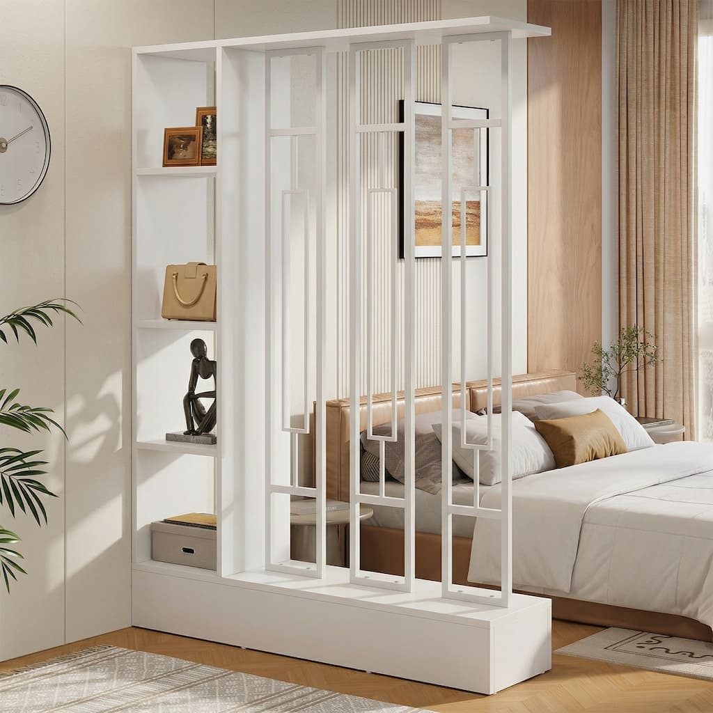 Freestanding Wall Room Divider with Display Shelves, 47.2" W x 70.9" H
