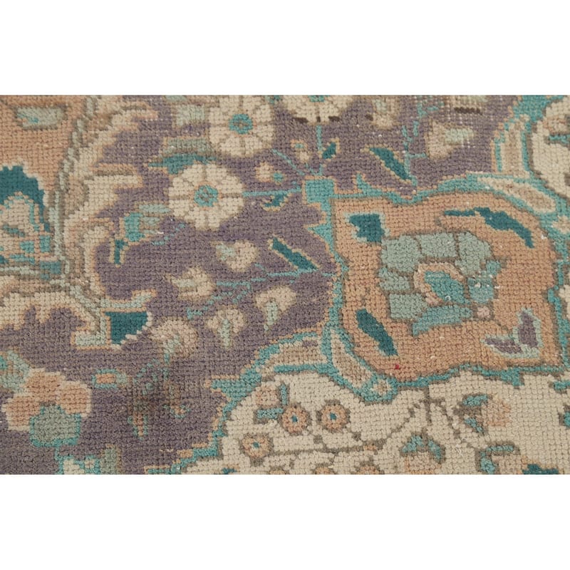 Distressed Tabriz Persian Vintage Rug Hand-Knotted Peach Wool Carpet - 7'10"x 10'8"