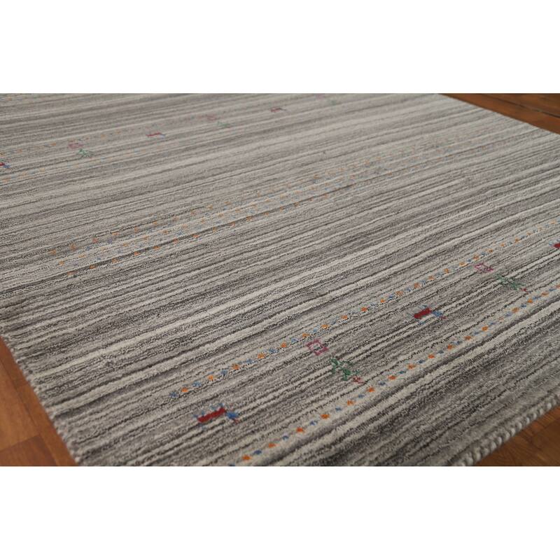 Hand Knotted Oriental 100% Wool Carpet Tribal Tribal Greys & Charcoal Gabbeh Area Rug - 7' 8'' X 5' 0''