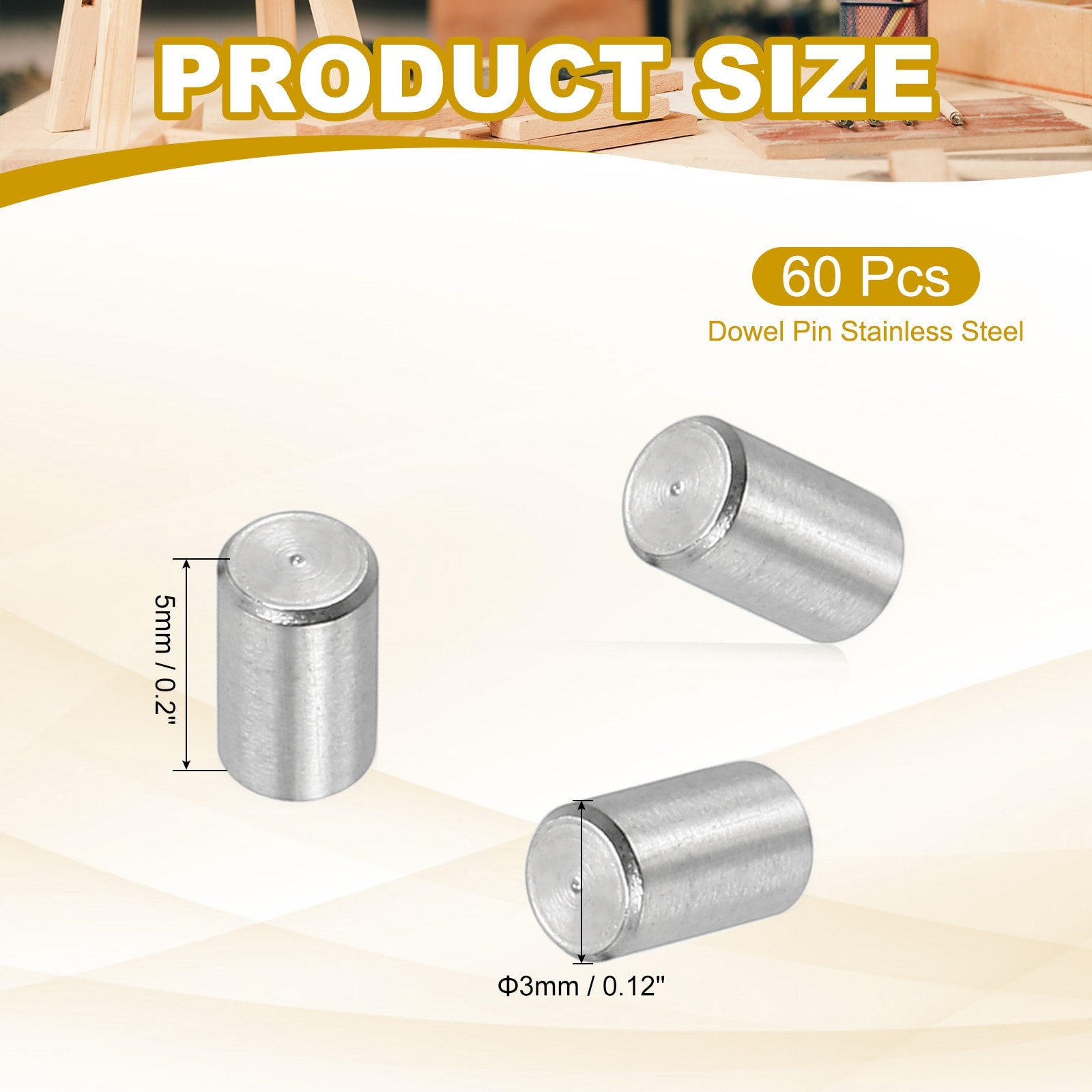 2mm x 10mm Dowel Pin 304 Stainless Steel 60 Pcs Metal Dowel for Shelves Silver