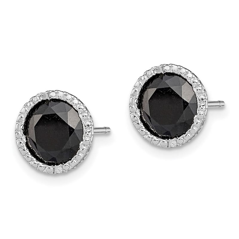 Curata 925 Sterling Silver Black Sapphire and Diamond Post Earrings - 10x10mm Wide