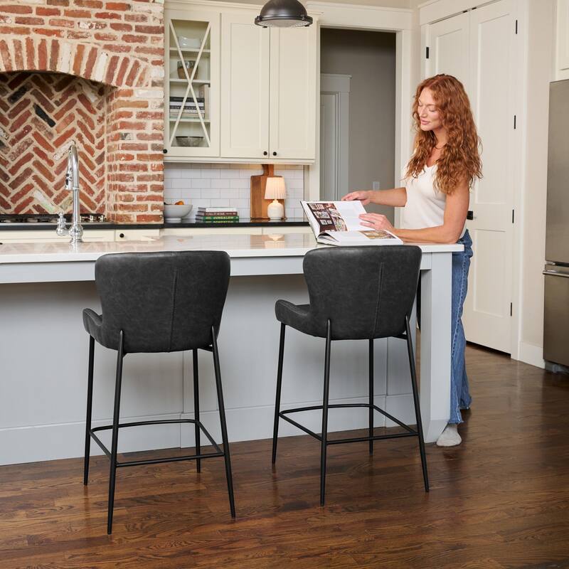 Maven Lane Naomi Metal and Vegan Leather Kitchen Dining Stool