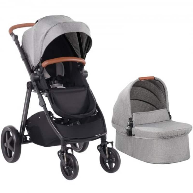 Oxford Aluminum Stroller with Bassinet and Adjustable Canopy - 35.4” L x 25.8” W x 43.9” H - Dark Gray