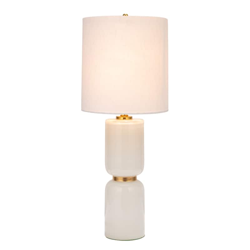 Stacked Glass Base Table Lamp with Cotton Drum Shade - 10.5"L x 10.5"W x 26.5"H