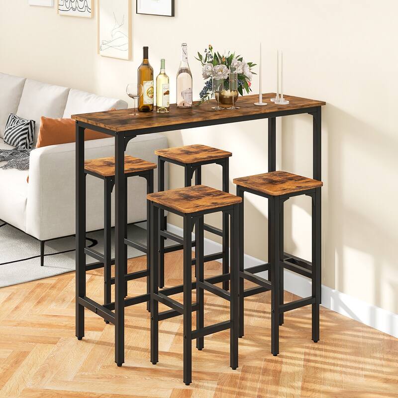 Gymax 3PCS Bar Table & Chairs Set Industrial Dining Breakfast Table