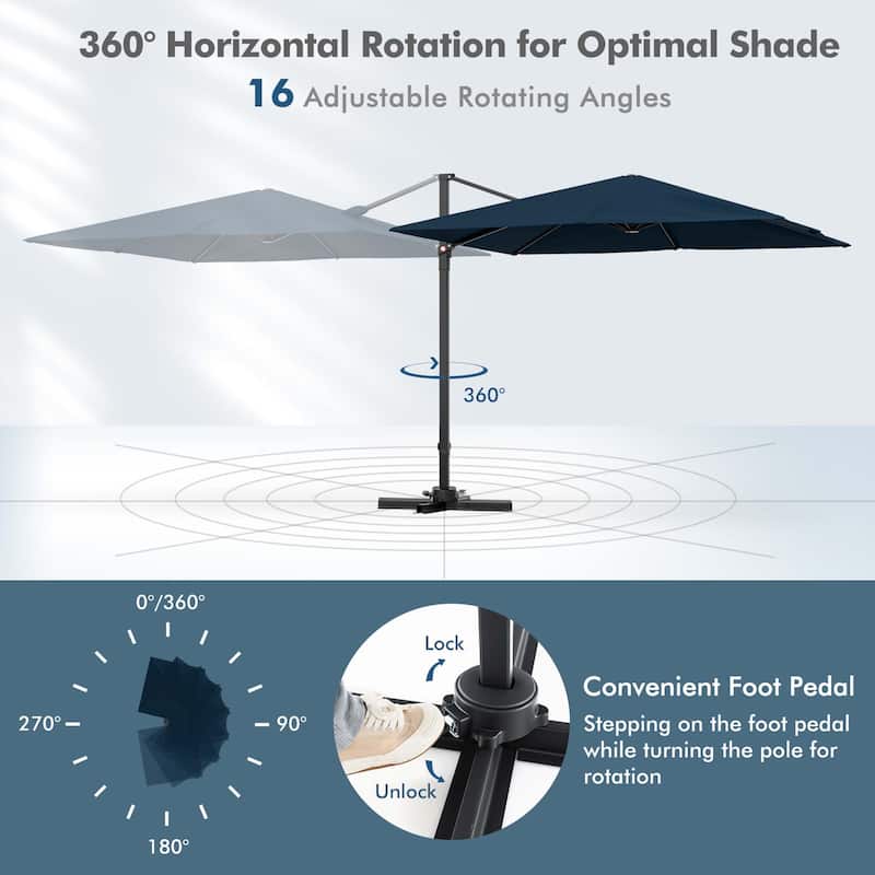 Costway Patio 9.5FT Square Cantilever Offset Hanging Umbrella 2-Tier