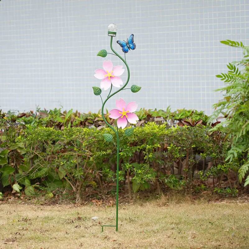 Solar Metal Flower with Double Wind Spinner Stake Weatherproof Gifts
