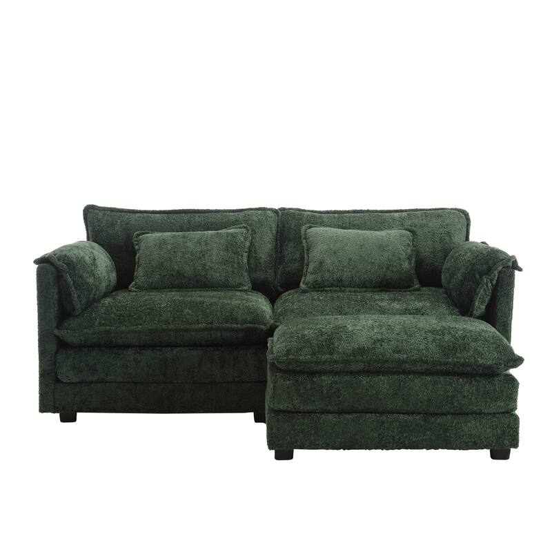 Chenille Fabric Double Sofa with High-Density Sponge Filling, Removable Armrests, and Side Storage Bags