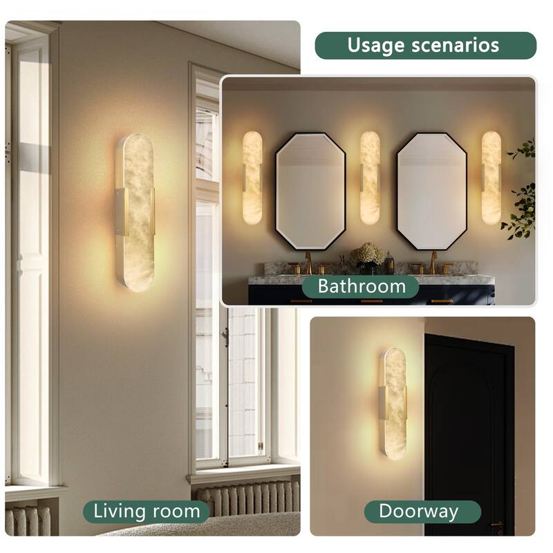 Natural Marble and Gold Wall Sconce Set of 2