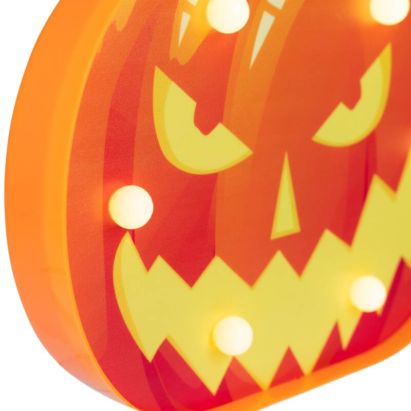 LED Lighted Jack-O-Lantern Halloween Marquee Sign - 7.5" - White Lights