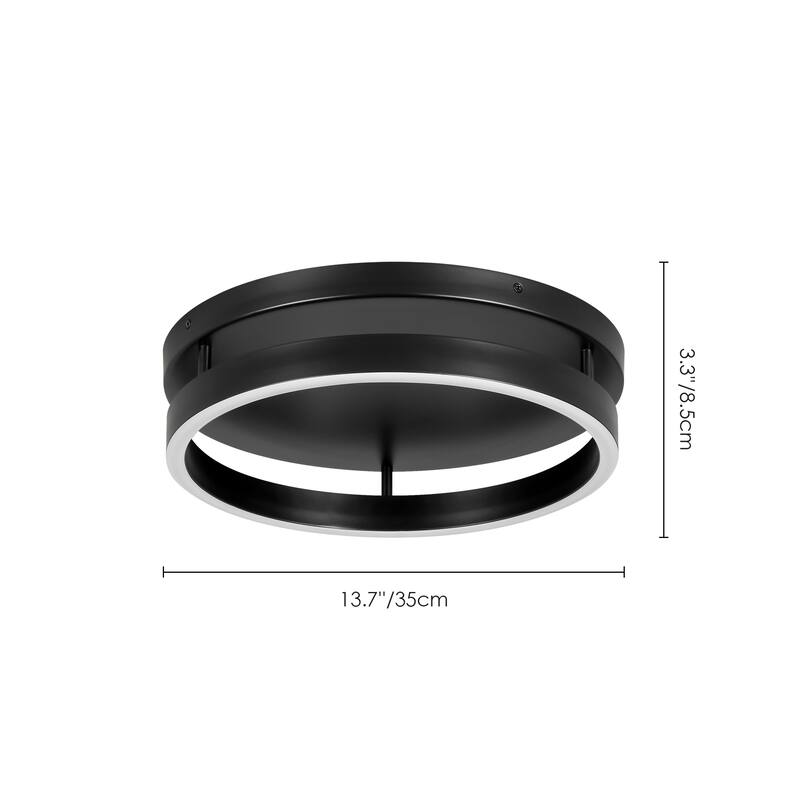 1-Light 13.8 in. Modern Black Circle Iron Integrated LED Flush Mount Ceiling Light - 13.78 in. W x 3.35 in. H x 13.78 in. D