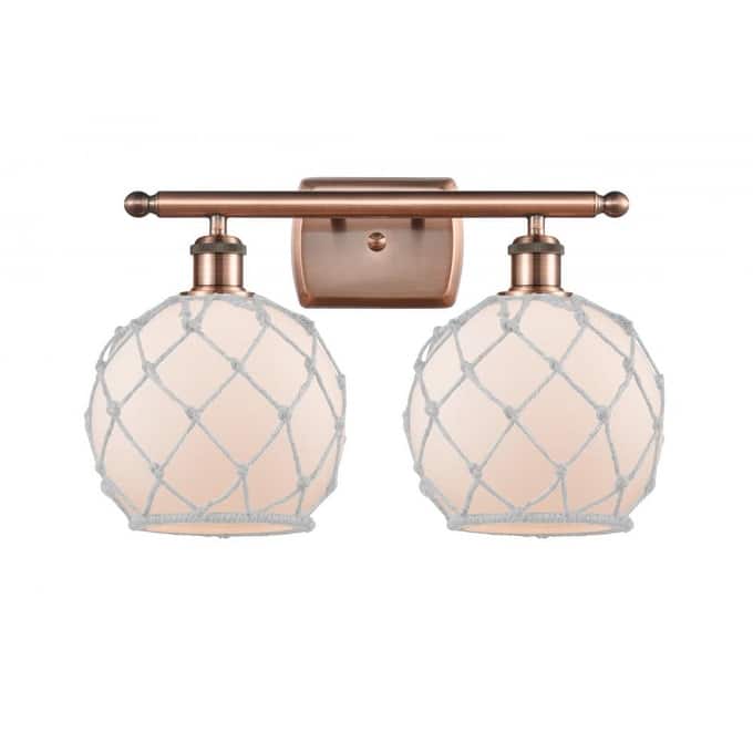 Innovations Lighting Farmhouse Rope 2 Light 16" Wide Bathroom Vanity - Antique Copper / White