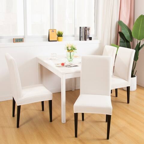 Enova Home Jacquard Polyester Spandex Fabric Stretch Dining Slipcovers Removable Anti-Dirty Fitted Furniture Protector Set of 4