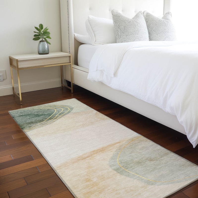 Machine Washable Indoor/ Outdoor Modern Chantille Rug - Beige - 2'3" x 7'6"