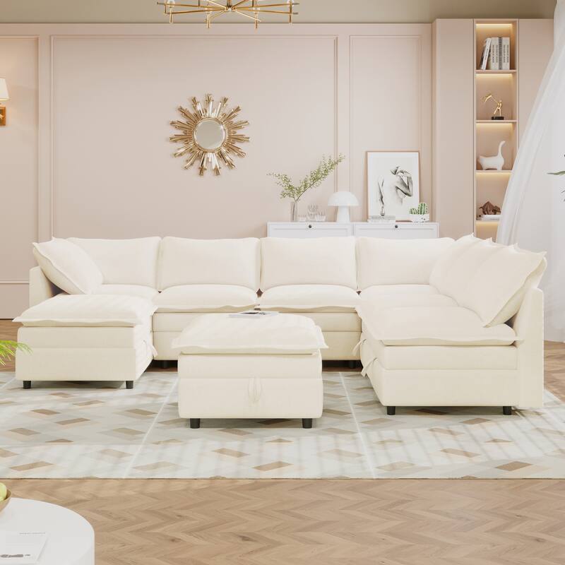 Versatile 8-Piece Modular Sofa Bed with Under-Seat Storage & Movable Ottomans