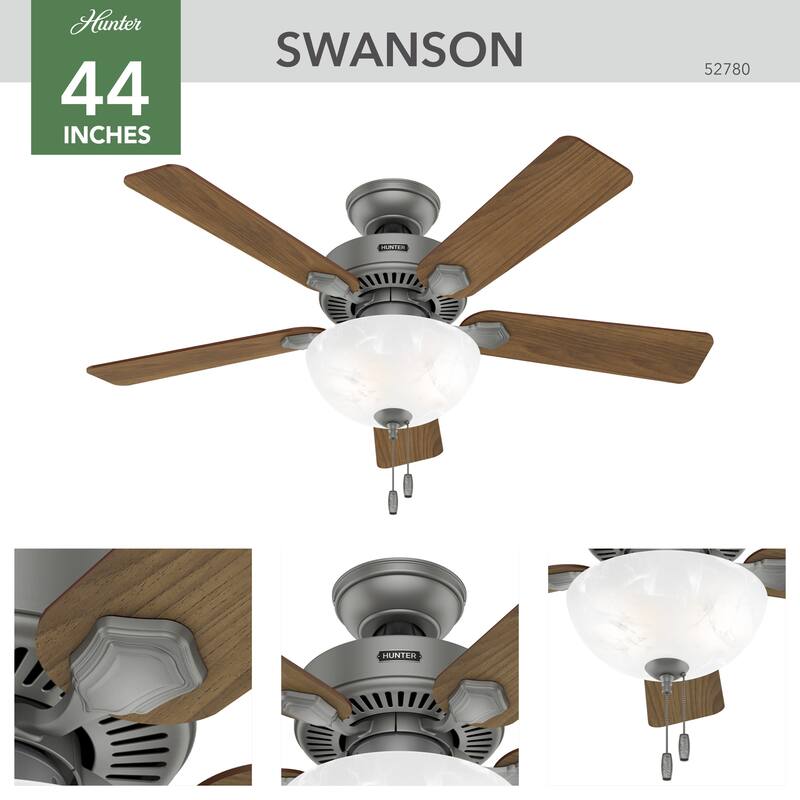 Hunter 44" Swanson Ceiling Fan with LED Light Kit & Pull Chain - Casual Traditional - 4 Speed DC Motor - ENERGY STAR!