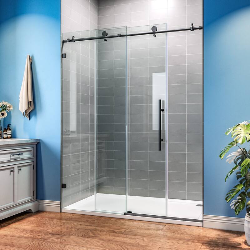 Elegant Frameless Sliding Shower Doors in Black Finish