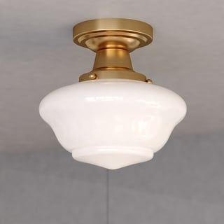 VAXCEL Eastgate 1-Light Schoolhouse Semi Flush Mount Ceiling Lighting Fixture, White Frosted Opal Glass Shade