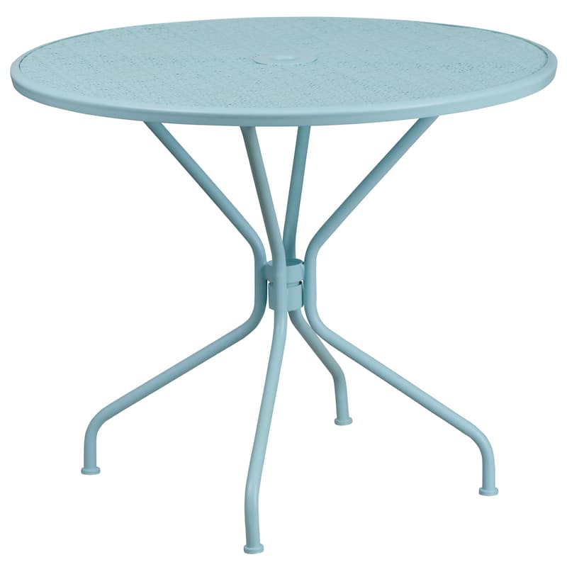 35-inch Round Steel 3-piece Patio Table Set with Round Back Chairs