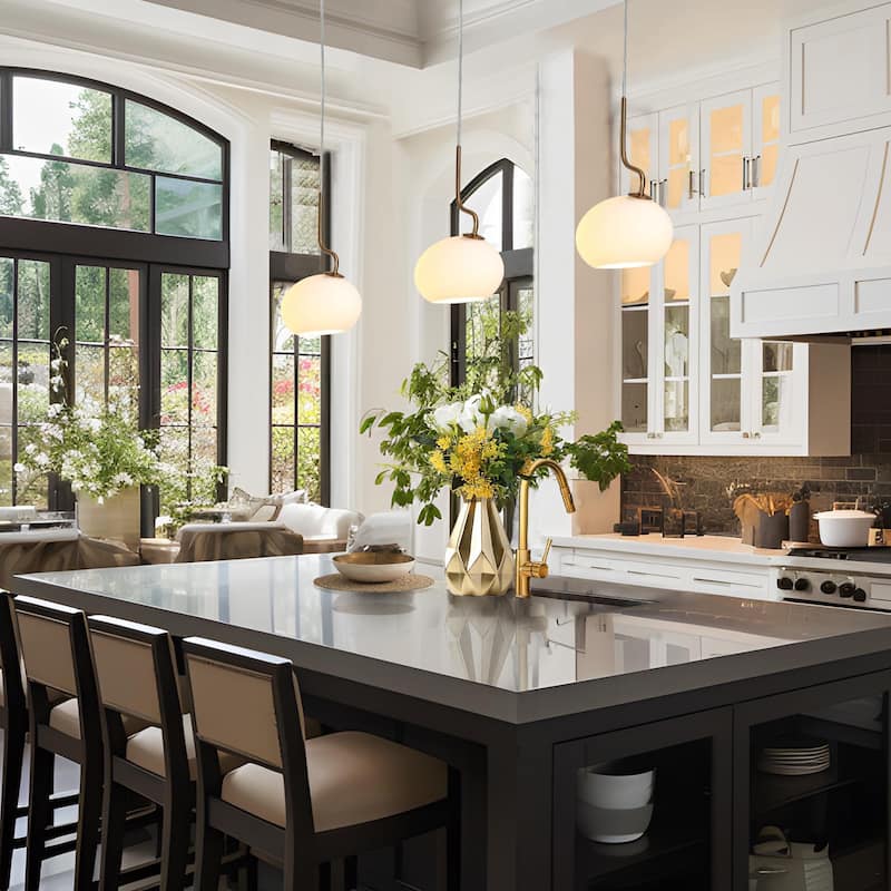 Modern 1-Light Gold Oval Pendant Lights Frosted Glass Kitchen Island Lights - 9.8" L x 5.5" W x 11.4" H