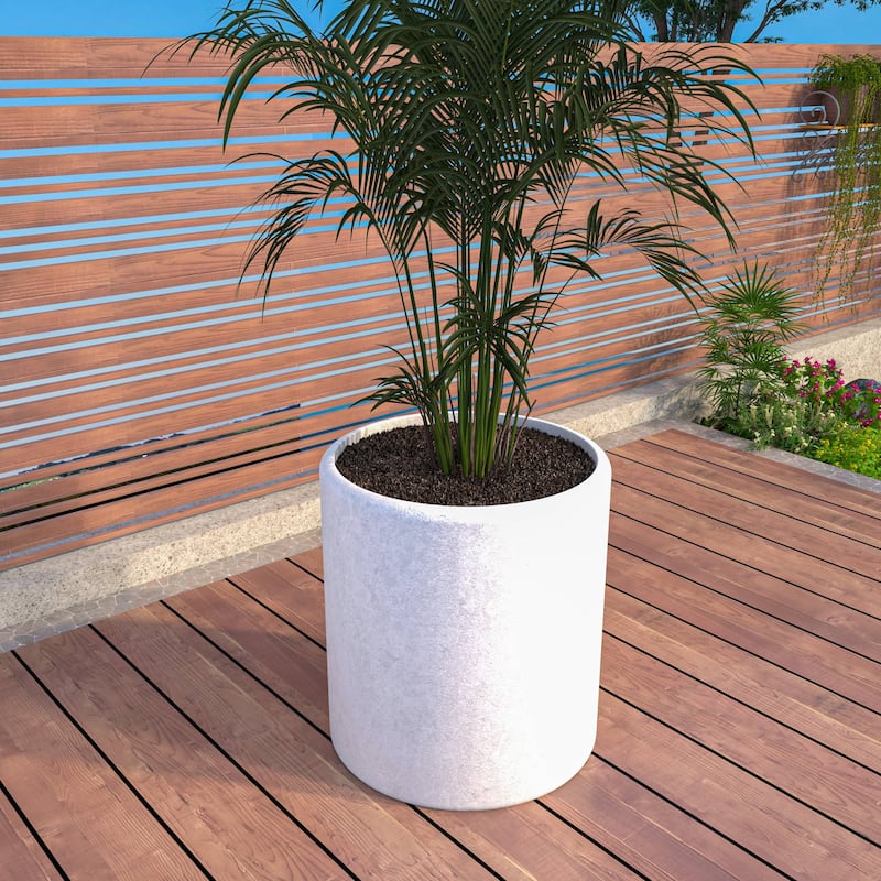 Tundra Round Modern Fiberstone and MGO Clay Planter With Drainage Holes for Indoor Outdoor Home Office Patio Porch Garden Yard