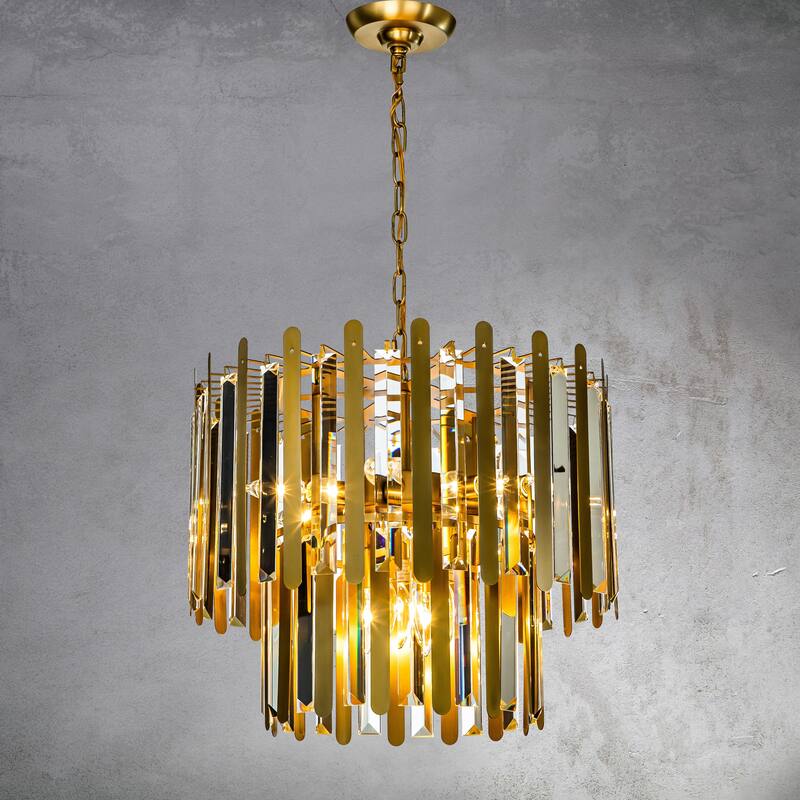CraftHome 10-Light Modern Contemporary Gold Stainless Steel Tiered Chandelier with Clear Crystal Accents