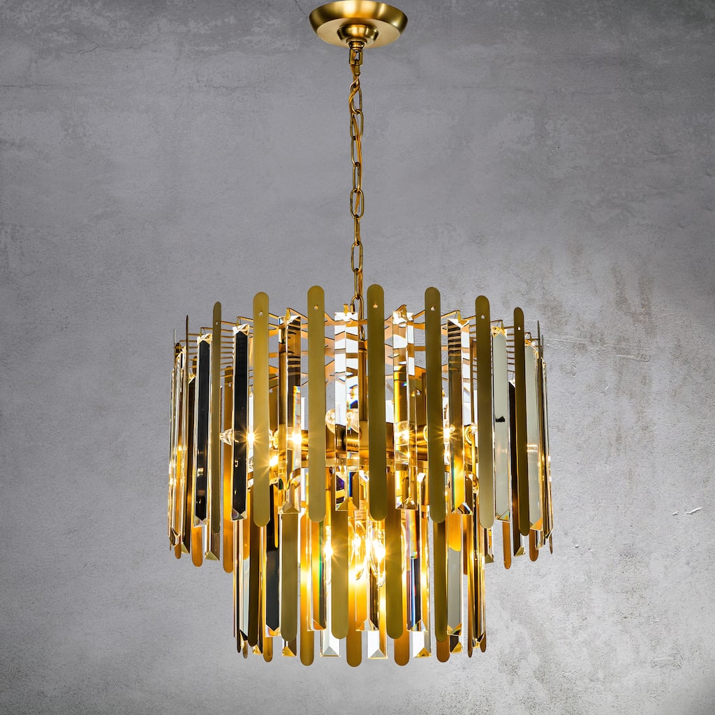 CraftHome 10-Light Modern Contemporary Gold Stainless Steel Tiered Chandelier with Clear Crystal Accents