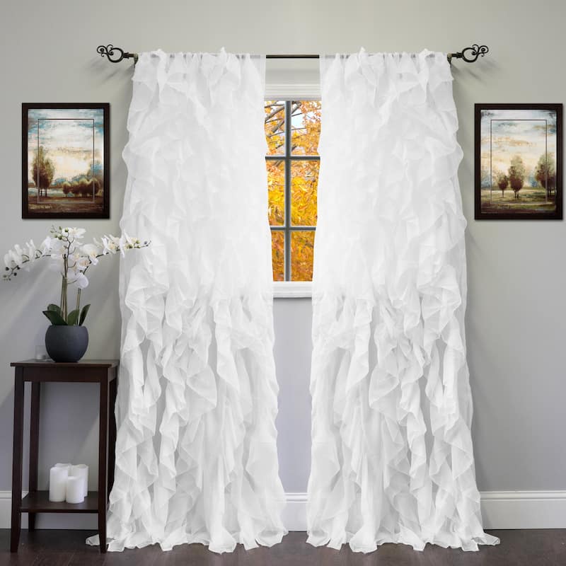 Sweet Home Collection Sheer Voile Waterfall Ruffled Tier 108 Inch Single Curtain Panel - 108" long x 50" wide - White