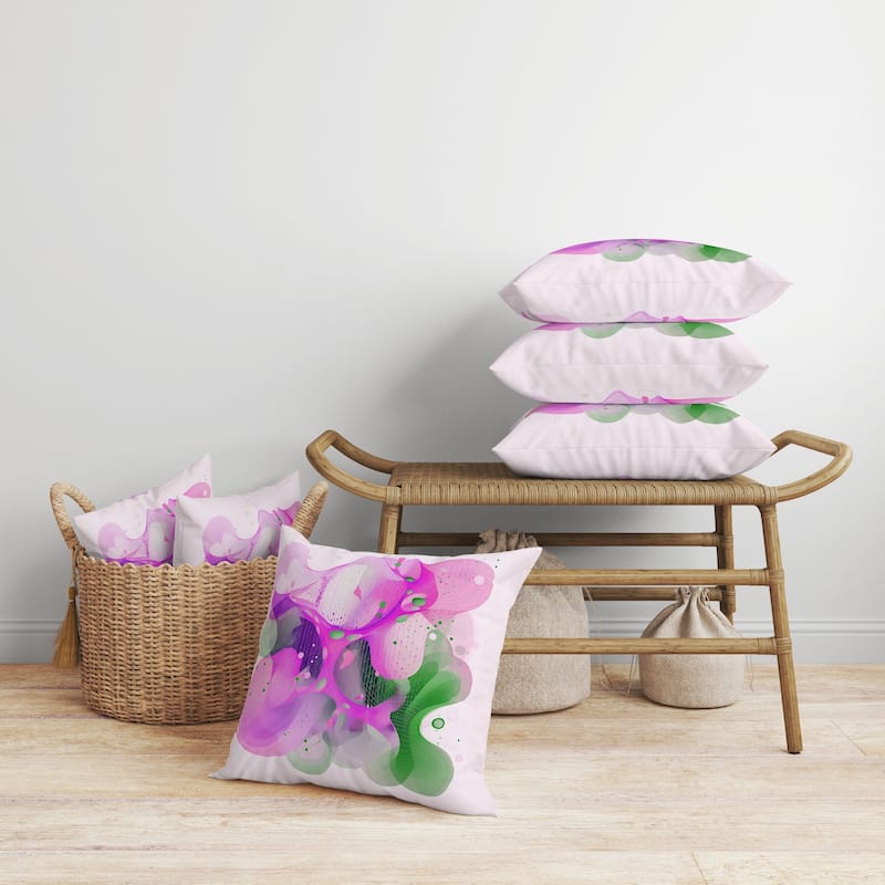 Whimsical Waves Faux Suede Reversible Throw Pillow Pink and Green