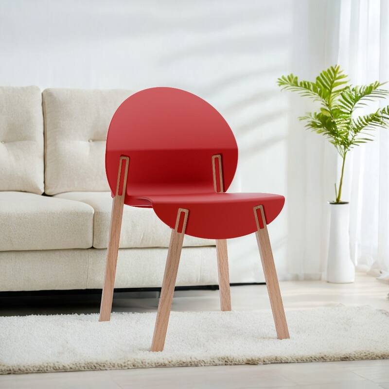 4-Pack Chairs - Red Oak Wood Legs & PP Seat, Indoor Dining & Living Room Furniture Set