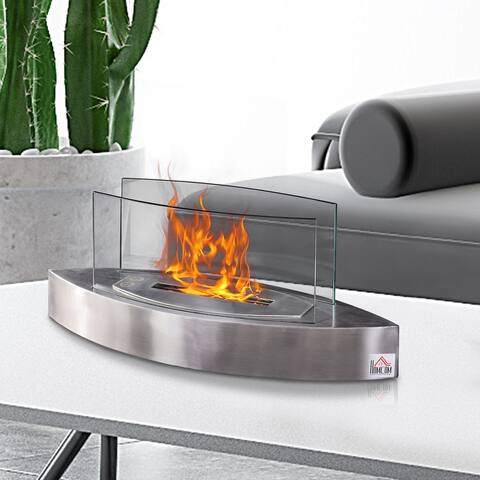 HOMCOM Tabletop Fire Pit Bowl Centerpiece Table Decoration with Glass Walls - N/A