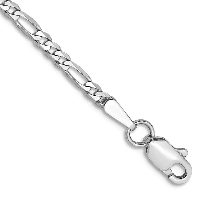 Curata 14k White Gold 2.4mm Flat Figaro Chain Bracelet - 7" or 8"